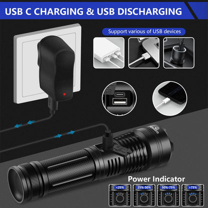 Esgofo Flashlights High Lumens Rechargeable, 2000 Lumens Super Bright Handheld LED Flash Light, Powerful Emergency Linternas, Waterproof, Long Lasting, for Hiking Camping Gift