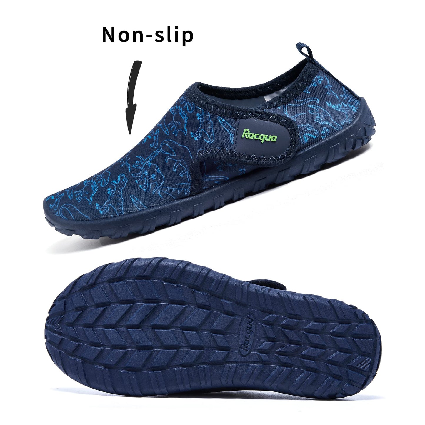 Racqua Kids Water Shoes Boys Girls Barefoot Quick Dry Lightweight Beach Sport Aqua Swim Pool Walking Surfing Boating Shoes Big Kid Dinosaur 1