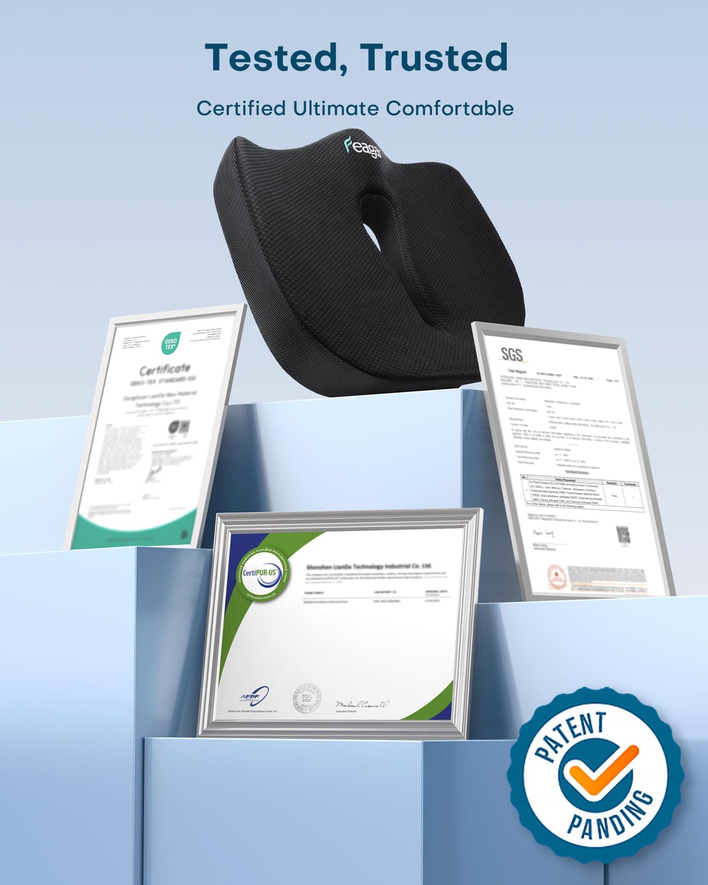 Feagar X Large Memory Foam Seat Cushions for Office Chairs Desk, Chair Cushion Tailbone Pain Relief Extra Dense Hip Sciatica Car Seat Cushion for Long Sitting Black