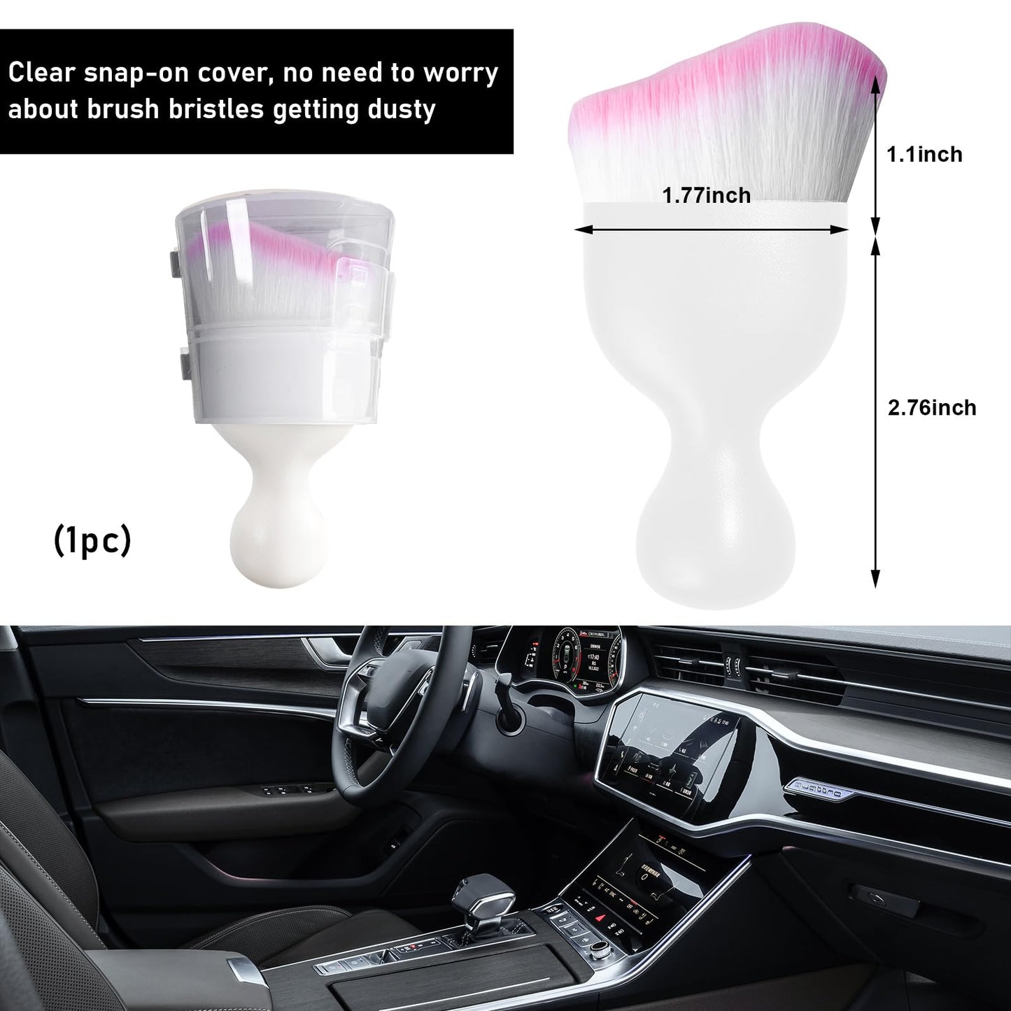 Ziciner Car Detailing Brush, Curved Soft Bristles Auto Removal Dust Collectors, Universal Vehicle Dashboard, Air Conditioner Vents etc Interior Cleaning Tool Accessory (White/White/Pink)