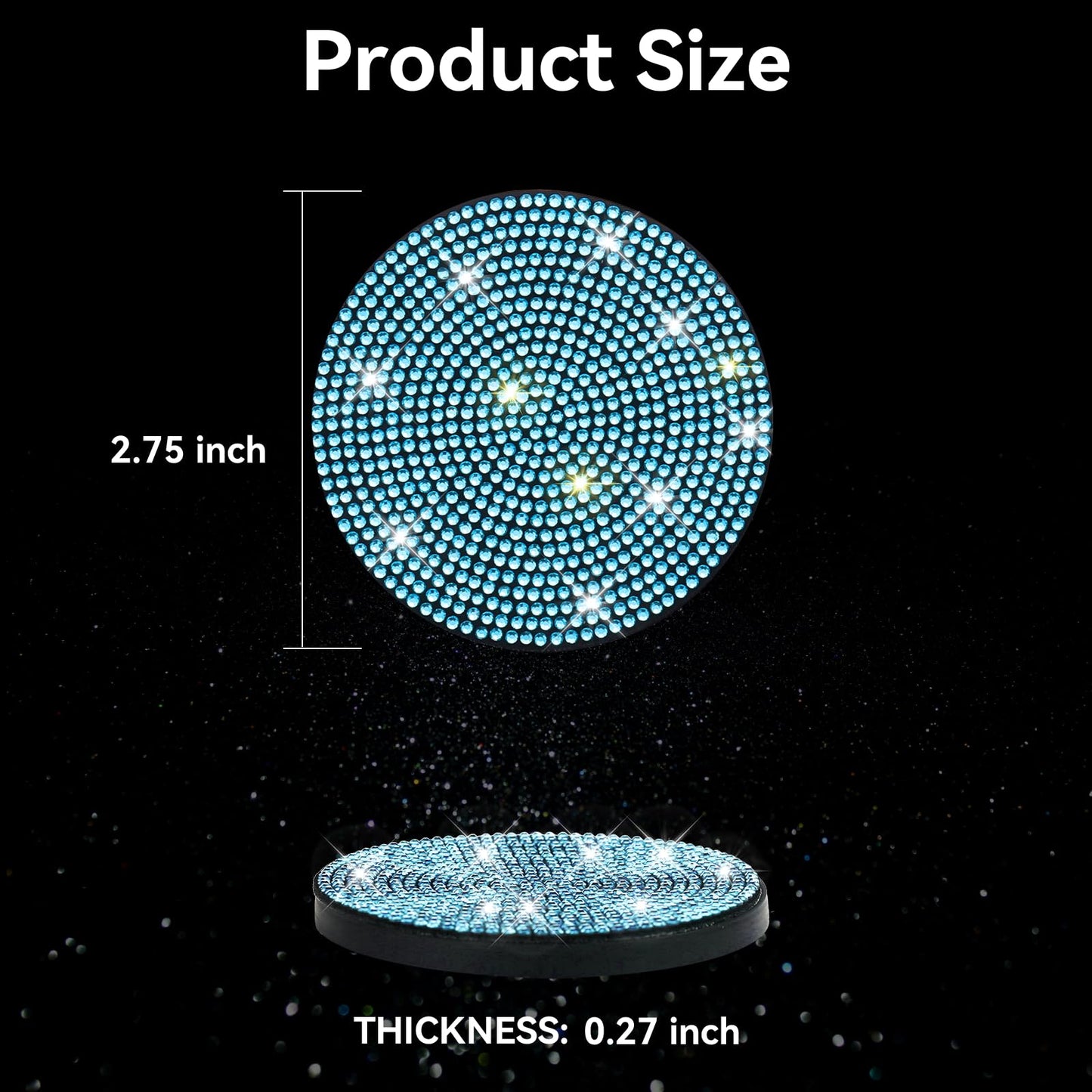 SINGARO Bling Cup Holder Coasters for Car, 2PCS Universal Non-Slip Cup Holder, Embedded Decorative Coasters, Shiny Crystal Car Interior Accessories Gifts for Women (Sky Blue)