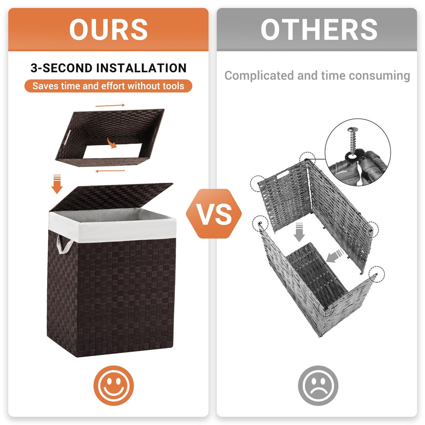 YOUDENOVA Handwoven Laundry Basket Hamper with Removable Liner Bag and Lid, Collapsible Clothes Hamper with Handle, Brown