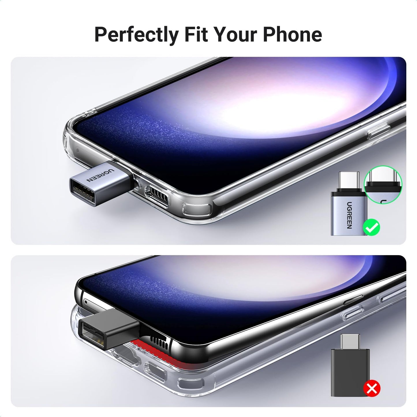 UGREEN USB to USB C Adapter 10Gbps,2 Pack USB C to A Adapter Compatible with iPhone 16 15 Pro/Samsung/MacBook Pro/Air/iPad Pro,Thunderbolt 4/3,Gray