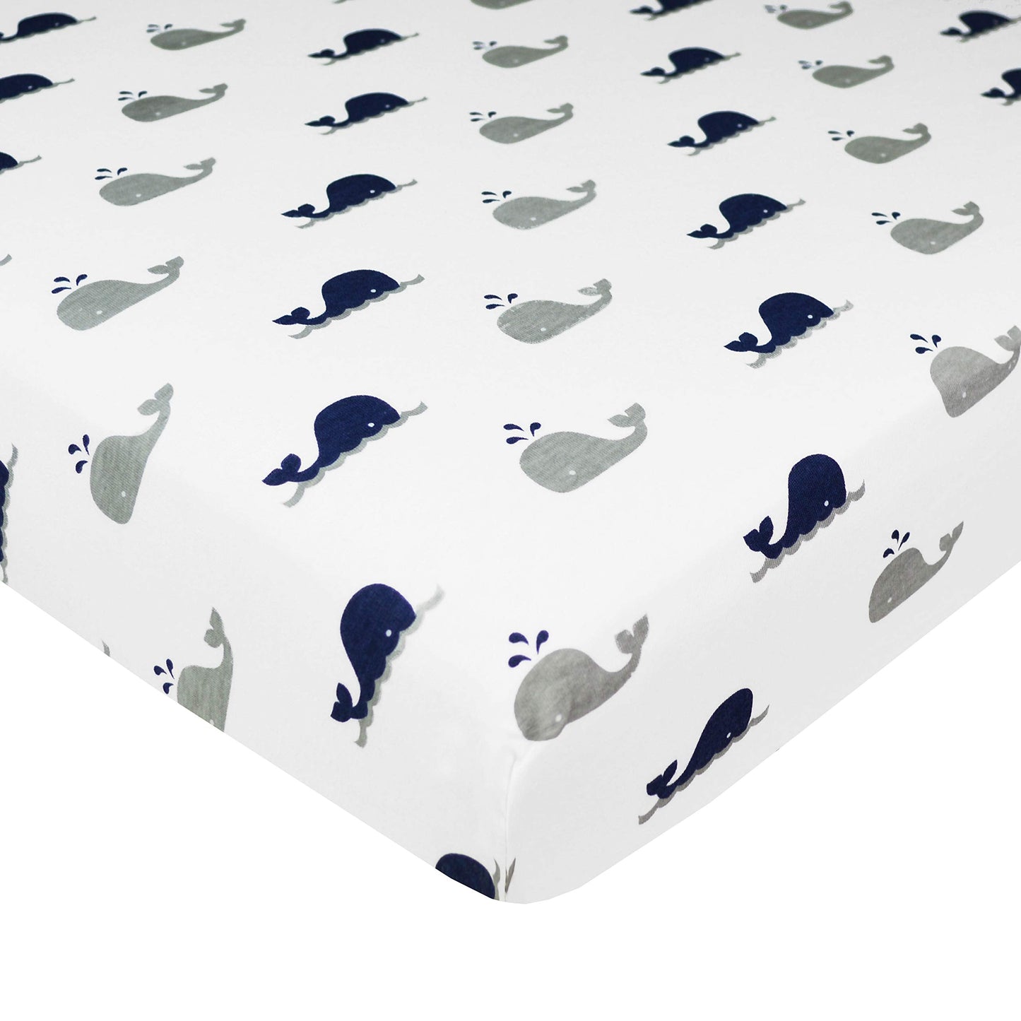 American Baby Company 100% Natural Cotton Fitted Pack and Play Sheet 39" x 27" - Soft & Breathable Pack N Play Sheet for Playpen, Playard & Mini Crib Mattress, Navy Whale, for Boys & Girls