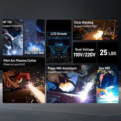 SSIMDER MIG Welder 200A Plasma Cutter Welder Combo 10 in 1 multiprocess welder Pulse MIG/Gas MIG/Flux Core/HF TIG/Stick/Cut Aluminum Welder Welding Machine for Home DIY Outdoor