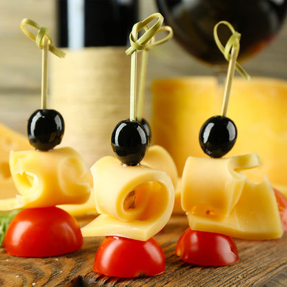 200PCS Cocktail Picks Bamboo Skewers for Appetizers, Fancy Toothpicks for Appetizers, 4.7 Inch Long Decorative Knot Bamboo Cocktail Sticks for Party Drinks Food Fruit Charcuterie Boards Accessories