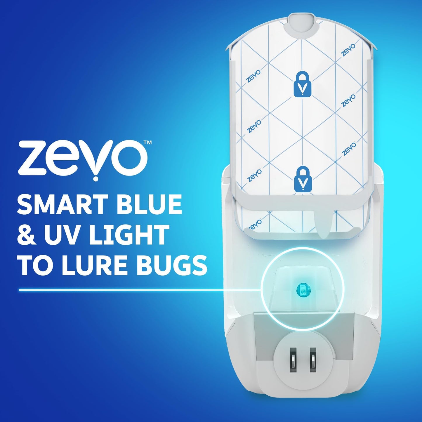Zevo 2 Flying Insect Traps & 4 Refill Cartridges - Plug in Fly Trap & Indoor Bug Catcher for Gnats, House & Fruit Flies - Blue & UV Light Technology, Mess-Free Alternative to Bug Zapper