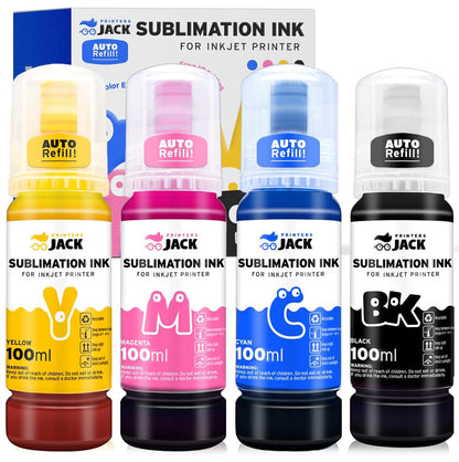 Printers Jack 4x100ml Sublimation Ink Auto Refill for Supertank Printers ET2800 ET15000 ET-2720 ET-4700 ET-2760 ET-3760 ET-4760 ET-2700 ET-2750 ET-4750 L3110 L3150 /Upgrade Version/Free ICC Printing