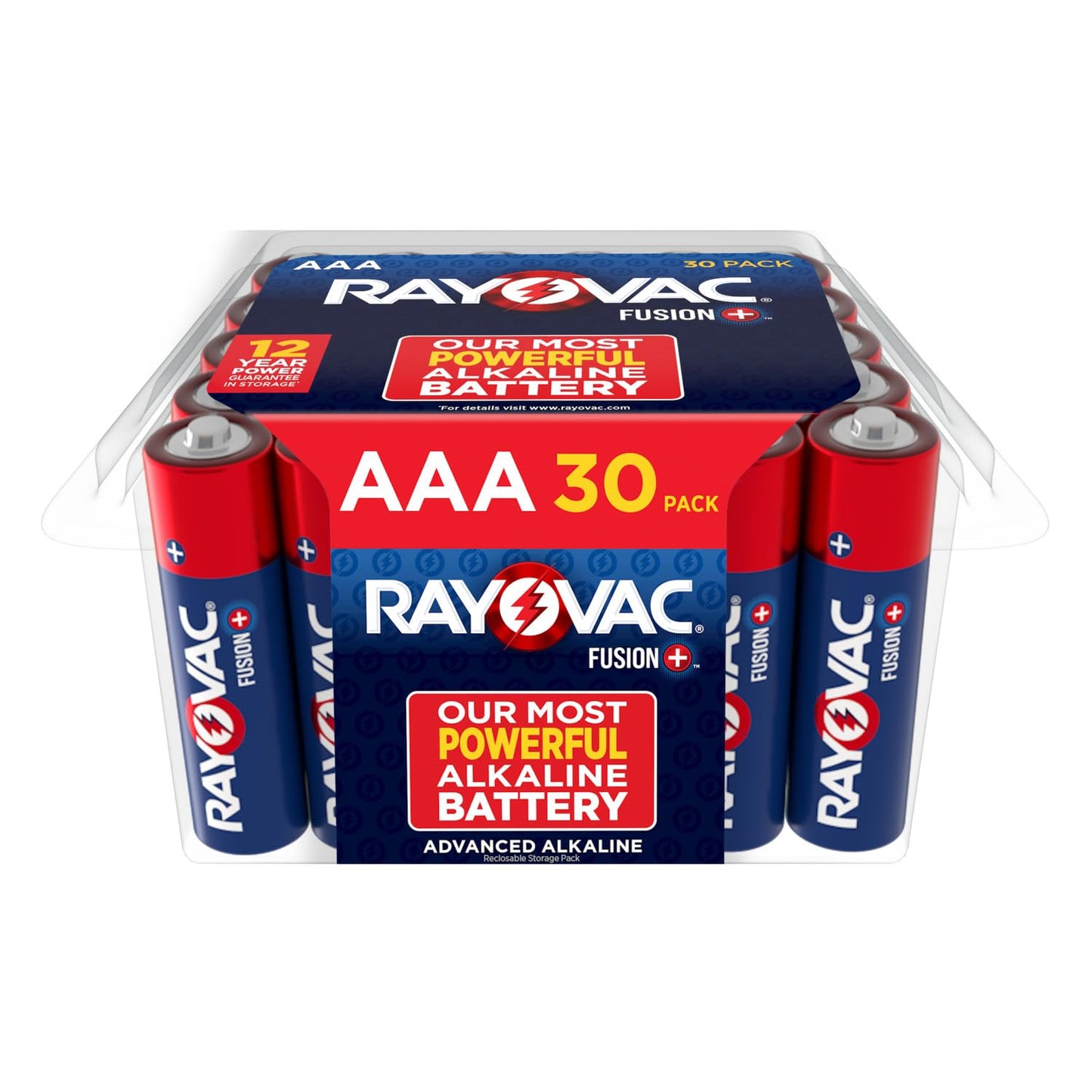 Rayovac Fusion AAA Batteries, Premium Alkaline Triple A Batteries (30 Battery Count) Red, Silver
