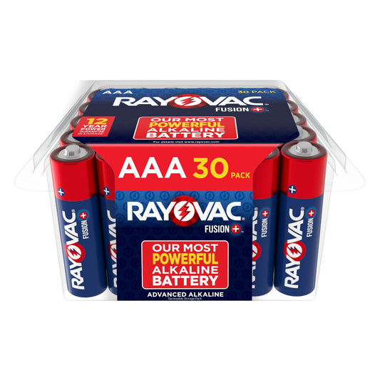 Rayovac Fusion AAA Batteries, Premium Alkaline Triple A Batteries (30 Battery Count) Red, Silver