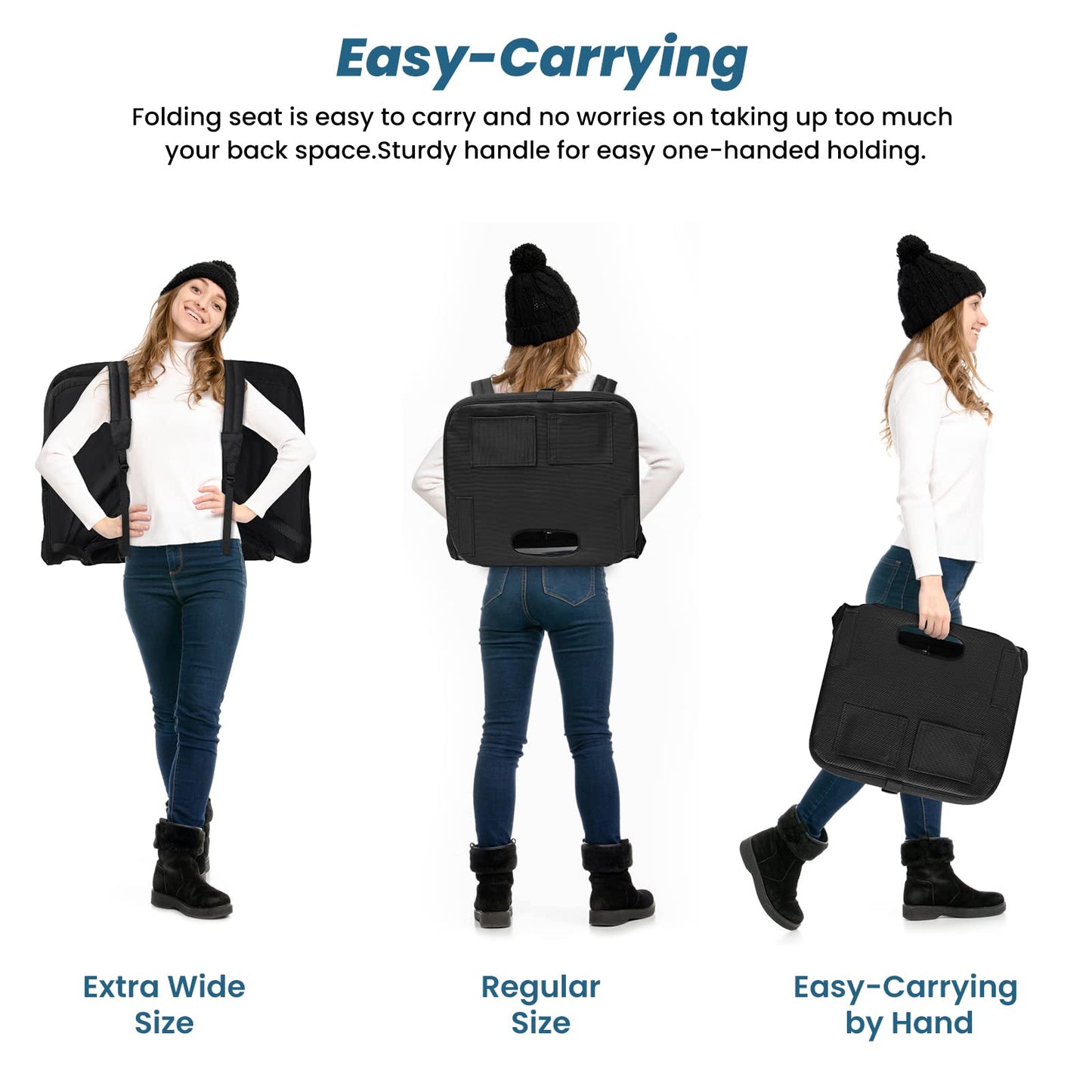 TOPSKY Stadium Seat with Back Support, Regular Size 18.7”Width (Seat 17”), 3 Reclining Positions, Wide Bleacher Seats with 2 Hook, Picnic Seat (Black)