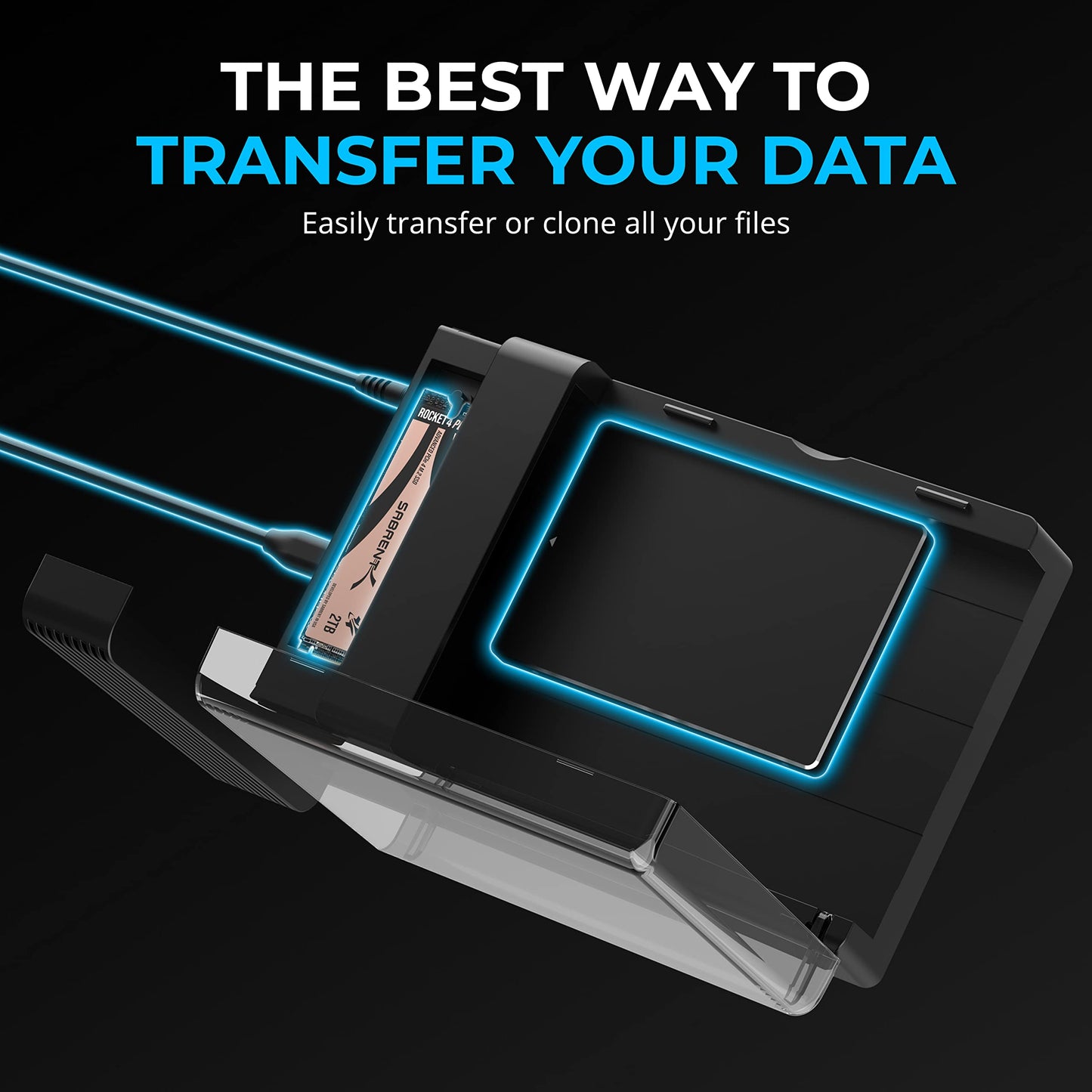 SABRENT USB-C Lay Flat Docking Station – NVMe M.2 + SATA 2.5”/3.5” SSD/HDD Enclosure, 10Gbps, Tool-Free, Offline Clone Function, USB 3.2 Type-C, for Windows, Mac, Linux (DS-UFNC)