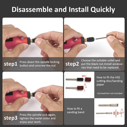 CHOKMAX Cordless Rotary Tool Kit, 3.7V Mini Grinder with 5 Variable Speed, Front LED Work Light, 42pcs Accessories Electric Multi-Tool for Polishing, Cleaning and Engraving