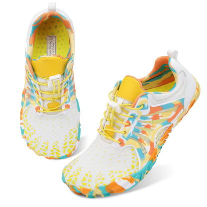 Scurtain Unisex Mens Womens Athletic Hiking Water Shoes for Women Men Quick Dry Barefoot Swim Shoes Beach Shoes Pool Shoes for Women Men Aqua Sports with Drainage Beige/Yellow 6.5 W/5 M