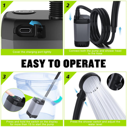 Spopal Portable Shower for Camping, [Long-Lasting] 6000mAh Rechargeable Camping Shower with Intelligent LED Display, 4 Spray Modes, IPX7 Waterproof Outdoor Camp Pump for Hiking, Travel, Car, Pet