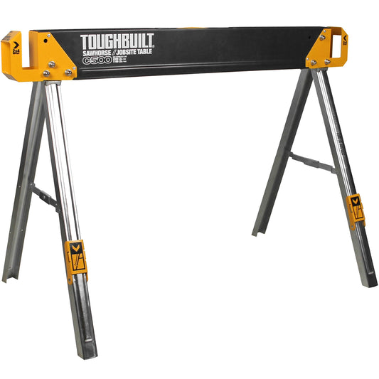 ToughBuilt - Sawhorse with 2x4 Support Arms 1100 LB Capacity - Heavy Duty Construction with Fast Open Legs and Easy Grip Handle - (TB-C500)