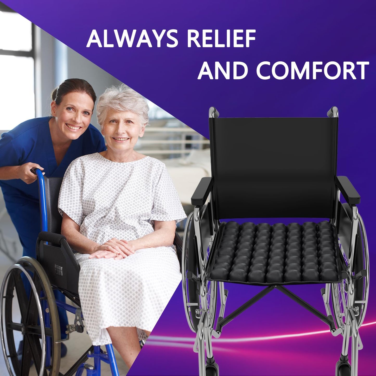 SUNFICON Air Cushion Inflatable Chair Air Seat Cushion Car Portable Breathable Comfort Cushion Office Wheelchair Pad Orthopedics Pain Pressure Relief Cushion Camping Seat Mat 18 x 16 x1 in Black