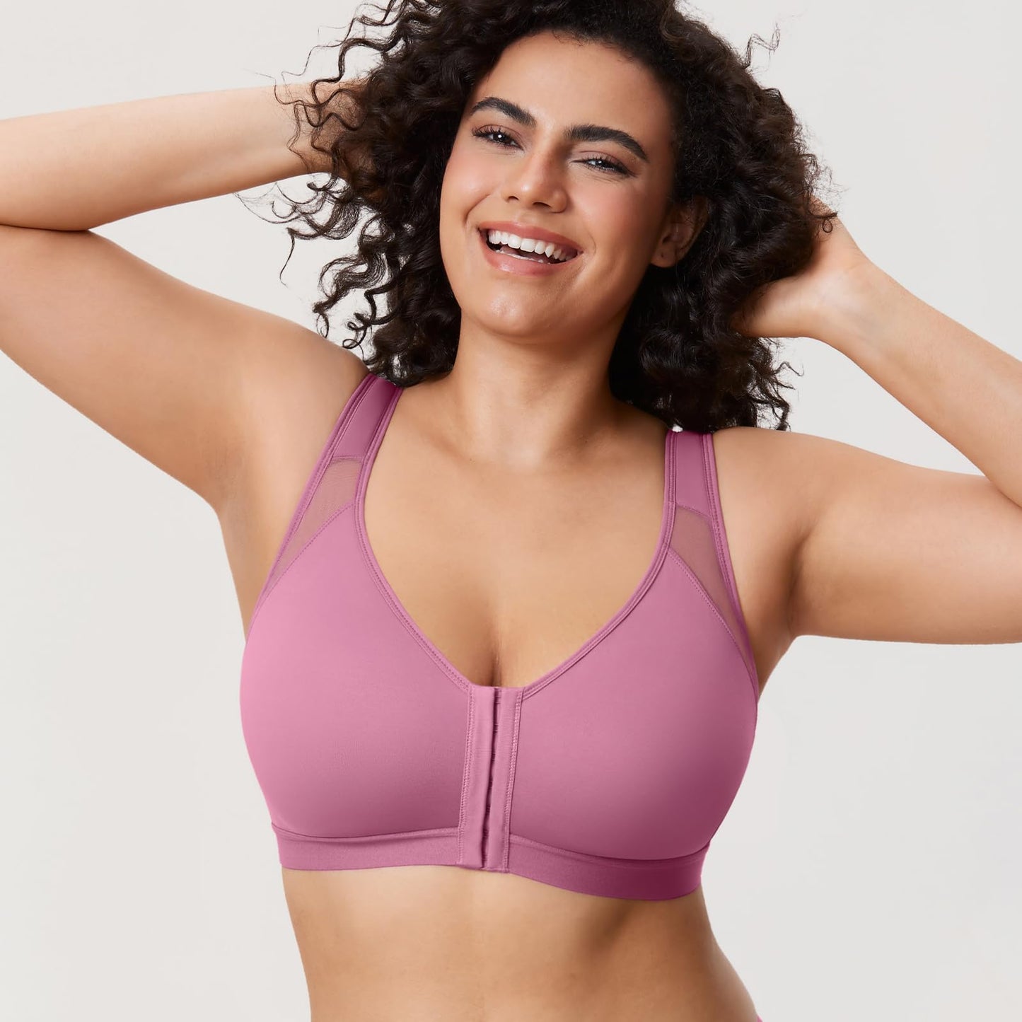 DELIMIRA Women's Full Coverage Front Closure Wire Free Back Support Posture Bra Brown Rose 40DD