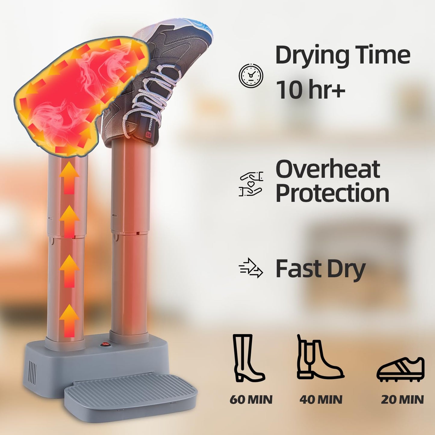 Shoe Dryer, Ohuhu Heavy Duty Boot Dryer for Work Boots - Boot Warmer Glove Dryer with Heat Blower Portable Ski Boot Heaters Overheat Protection Constant Temperature Space Saving Super Quiet Best Gifts