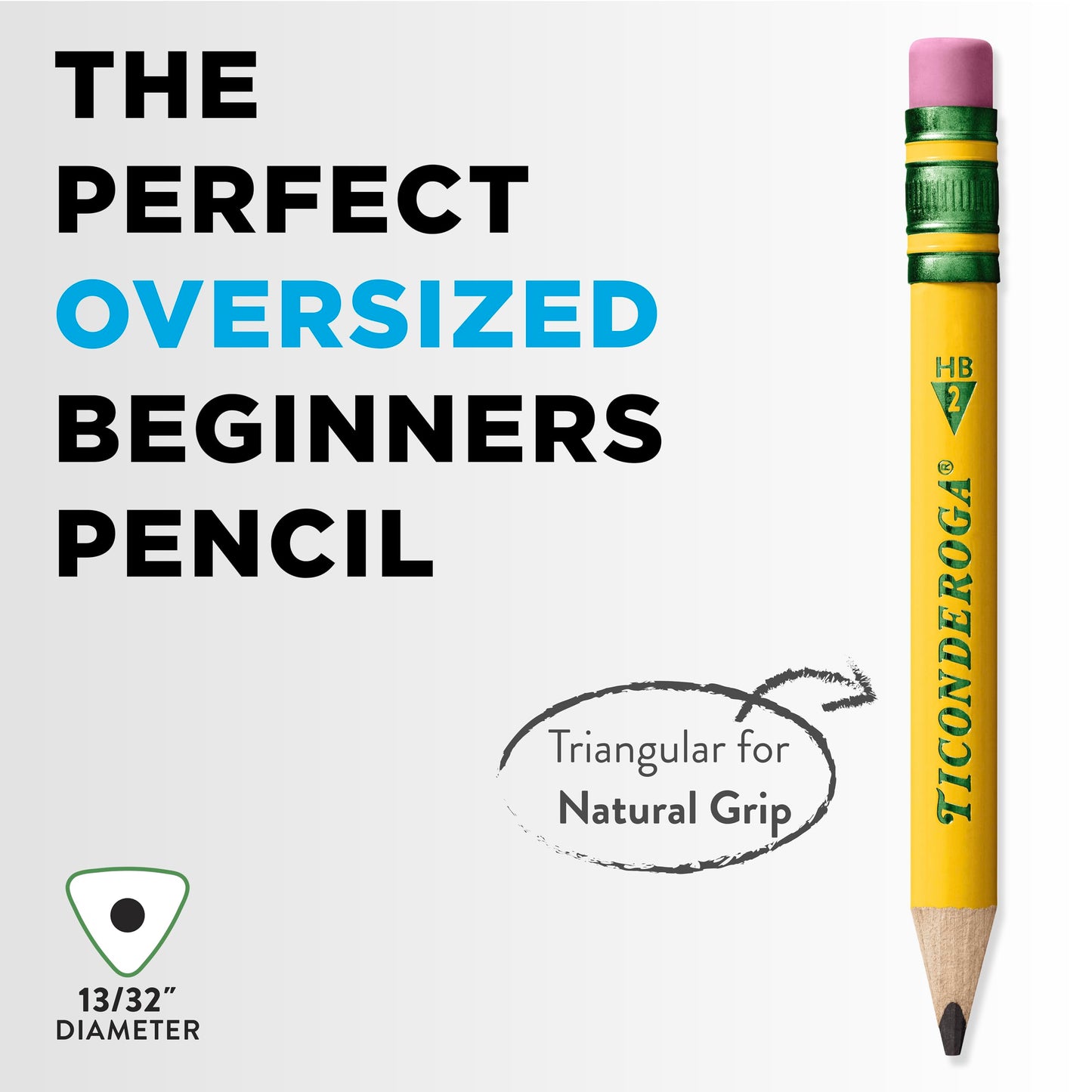 Ticonderoga My First Short Triangular Wood-Cased Pencils, #2 HB Soft, With Erasers, Yellow, 4 Count