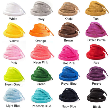 Stepace [2 Pairs Flat Shoe Laces for Sneakers 5/16" Width 30"-72" Length 26 Color Shoelaces Black 45"(114 cm)