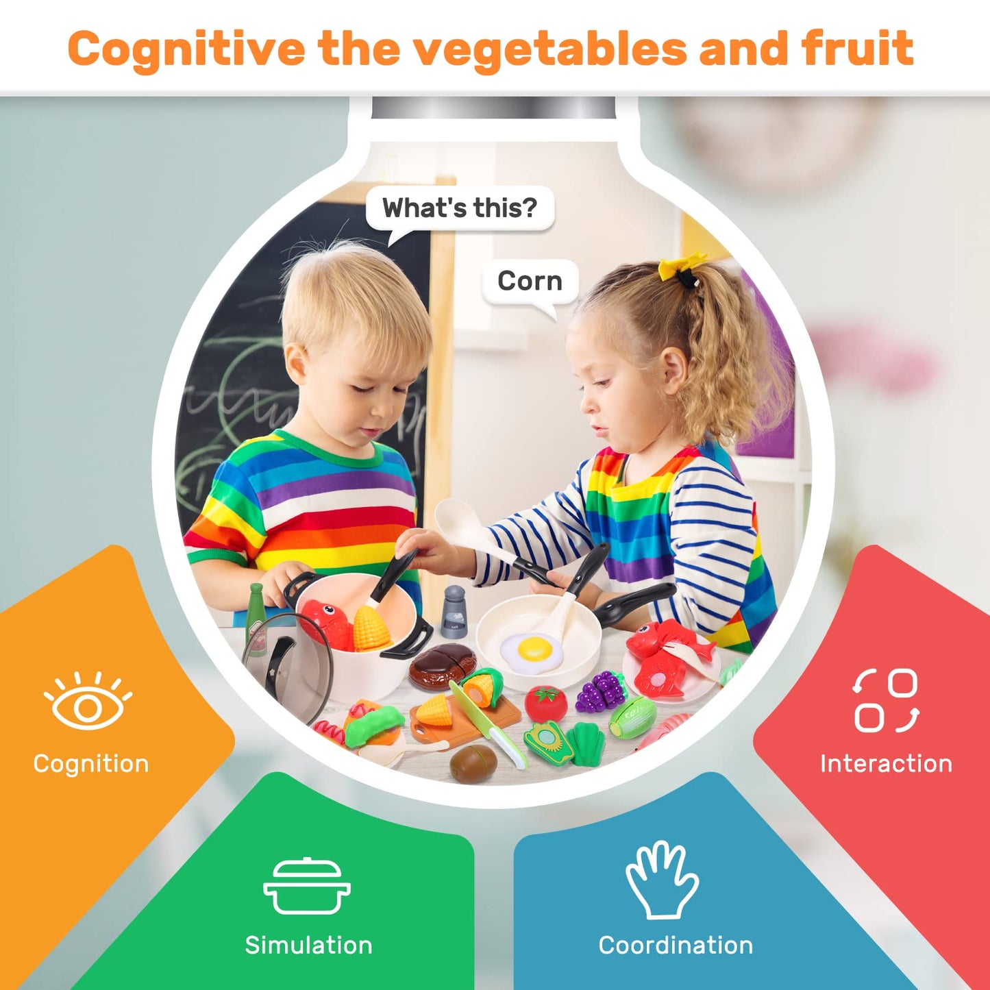 CUTE STONE Play Kitchen Accessories Toy, Play Food Sets for Kids Kitchen, Pretend Kitchen Set for Kids with Play Pots, Pans, Toddler Kitchen Playset Kitchen Toys for Girls Boys