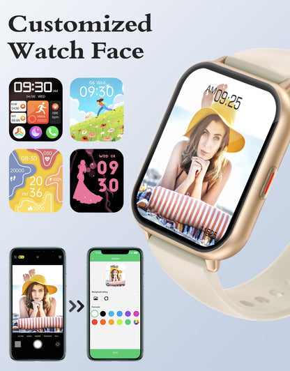 RUIMEN Smart Watches for Women Men (Answer/Make Calls, 2 Bands Included), 1.8" Smartwatch for iOS/Android Phones, Fitness Tracker Heart Rate/Sleep Monitor Digital Watch Waterproof Milky White