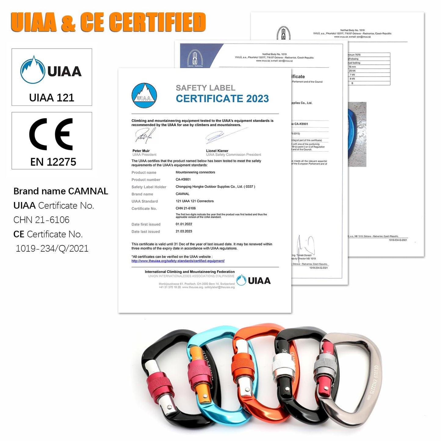 CAMNAL Heavy Duty Carabiner UIAA Certified Locking Carabiner 25KN (About 5620 lbs) Screw Lock Carabiner D Shape Carabiner Clip for Rock Climbing, Mountaineer, Aerial Work