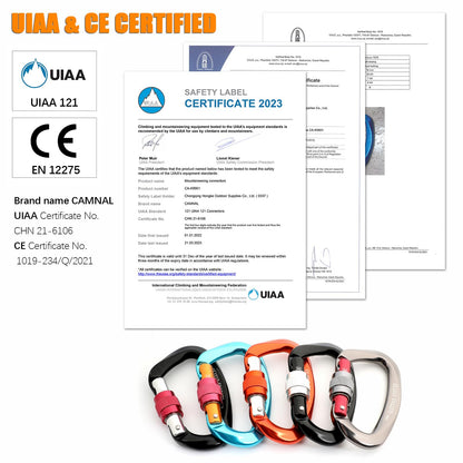 CAMNAL Heavy Duty Carabiner UIAA Certified Locking Carabiner 25KN (About 5620 lbs) Screw Lock Carabiner D Shape Carabiner Clip for Rock Climbing, Mountaineer, Aerial Work