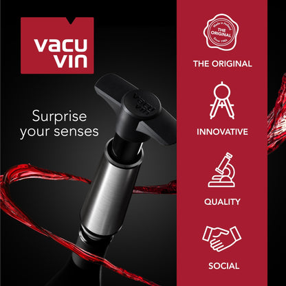 Vacu Vin Original Wine Saver with 4 Vacuum Bottle Stoppers – Black Wine Preserver Pump for Red or White Wine – Manual Air Remover System – Airtight Seal – Keep Wine Fresh Longer