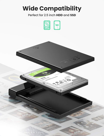 UGREEN 2.5" Hard Drive Enclosure USB C 3.1 Gen 2 to SATA III 6Gbps for SSD HDD 9.5 7mm External Hard Drive Disk Case with UASP Compatible with WD Seagate Toshiba Samsung Hitachi PS4 Xbox Router