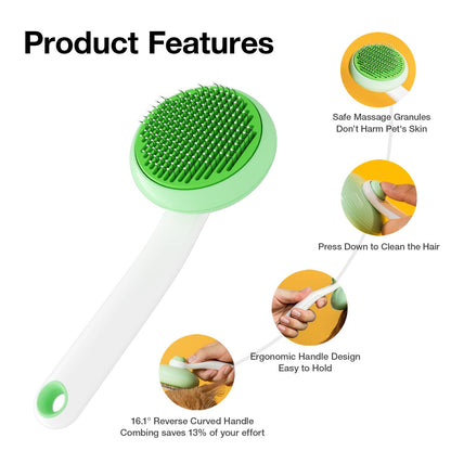 Self-Cleaning Cat Brush for Shedding & Pet Grooming - Effortlessly Removes Tangles, Loose Undercoat, and Mats for Cats & Dogs (Green)