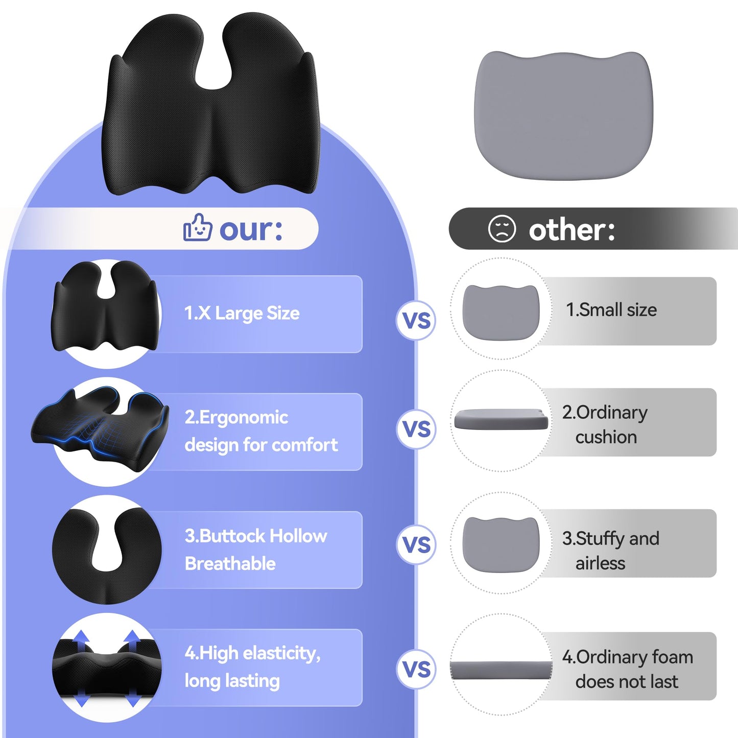 VOXON Seat Cushion, X Large Car Seat Cushion, Memory Foam Cushions for Office Chair, Chair Cushions for Tailbone Pain Relief & Pressure Relief Sciatica for Long Sitting