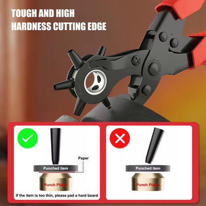 Diyife® Leather Hole Puncher, Full Set Punch Tool Kits for Belt, Watch Band, Shoe, Crafting, Handbag Straps, Fabric, with Extra Punch Plates and Ruler, Multi Hole Sizes Make, Red