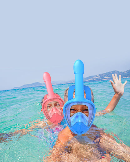 QingSong Kids Snorkel Mask Full Face, Snorkeling Set with Camera Mount, 180 Degree Panoramic View Snorkeling Gear Anti-Fog Anti-Leak