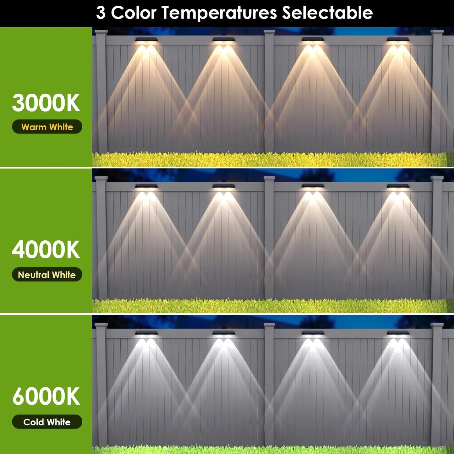 Solar Fence Lights Outdoor - 2700/4000/6000K 3 Mode, Solar Fence Lights Outdoor Waterproof LED, Fence Light Solar Powered for Outside, Backyard/Railing/Step/Patio/Wall and Home Improvement(8 Pack)