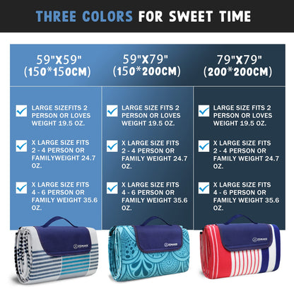 ZOMAKE Picnic Blanket Waterproof Sandproof Large Foldable Blankets,79"x79" Concert, Beach, Yard, Outdoor Grass Mat(Peacock Blue)