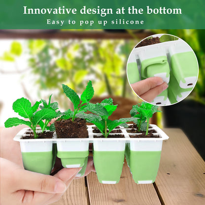 Seed Starter Tray, 48 Cells Indoor Seed Starter Kit, Flexible Silicone Designed Seedling Starter Trays, Germination Tray with Humidity Dome & Lids(4in Height), Reusable & Dishwasher Safe, BPA-Free