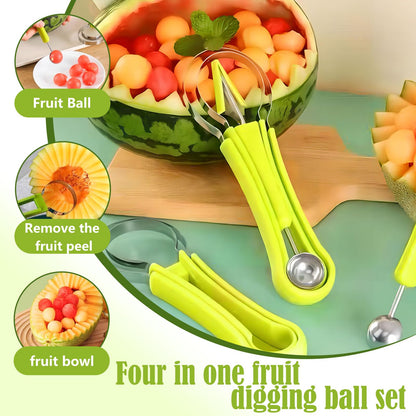 Suuker Melon Baller Scoop Set,4 In 1 fruit cutters shapes, watermelon scooper fruit scooper and baller, fruit carving tools（Green）