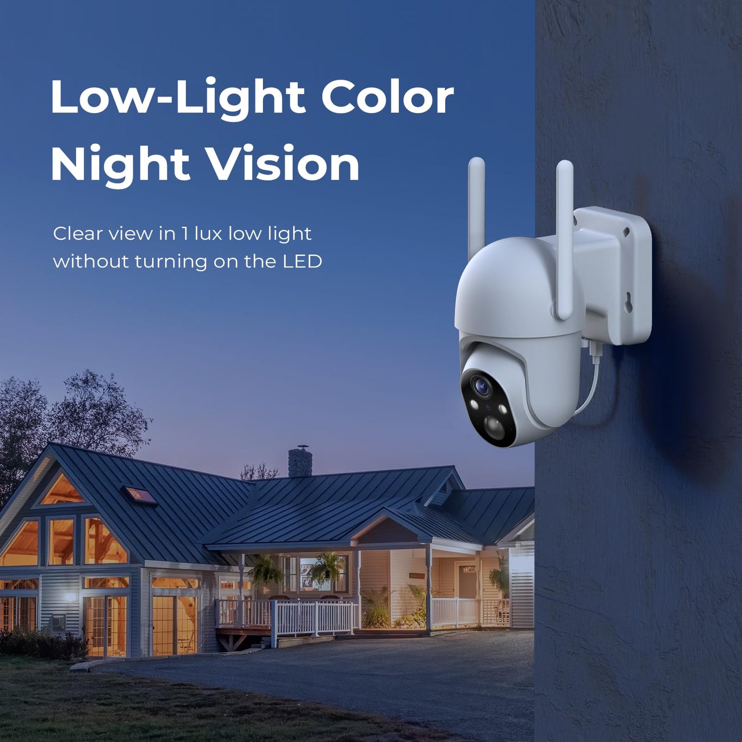 SEHMUA 2K Solar Security Cameras Wireless Outdoor, Low-Light Color Night Vision, 360° Live View, 2-Way Talk, PIR Motion Sensor, 2.4GHz Wi-Fi, White, 2 Pack