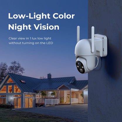 SEHMUA 2K Solar Security Cameras Wireless Outdoor, Low-Light Color Night Vision, 360° Live View, 2-Way Talk, PIR Motion Sensor, 2.4GHz Wi-Fi, White, 2 Pack