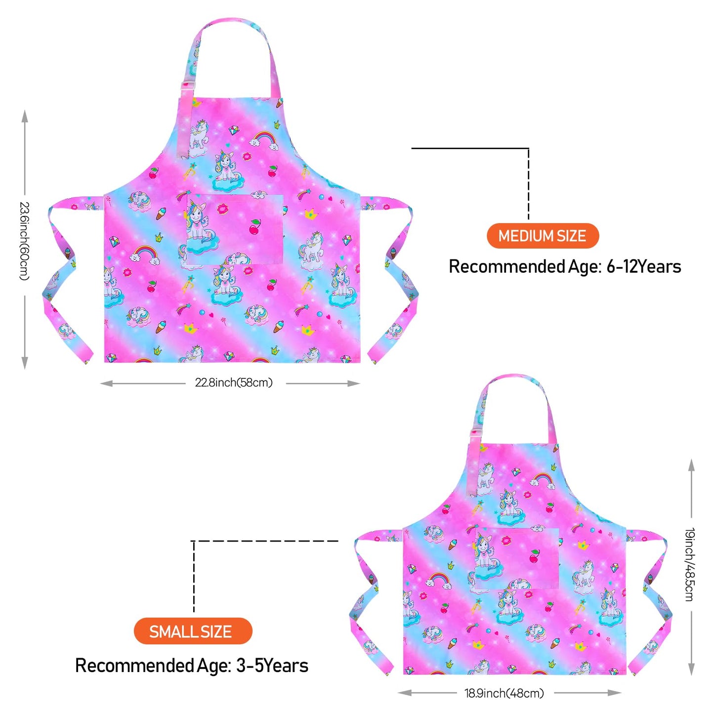 Sylfairy Aprons for Kids Girls Rainbow Unicorn Apron with Pockets for Children Kitchen Chef Aprons for Cooking Baking Painting and Party Family Gifts(Small,3-5Years)