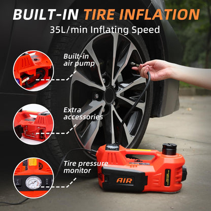 STANDTALL Electric Car Jack Quick Lifting Safe and Portable with Tire Inflator and LED Light Complete Set of Accessories 12V Hydraulic Floor Jack