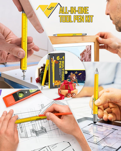 Stocking Stuffers for Men Multitool Pen, Birthday Gifts for Dad Husband Him, Father's Day Gifts from Daughter and Son, Cool Gadgets and Gift Ideas for Construction Engineers, Woodworkers, Carpenters