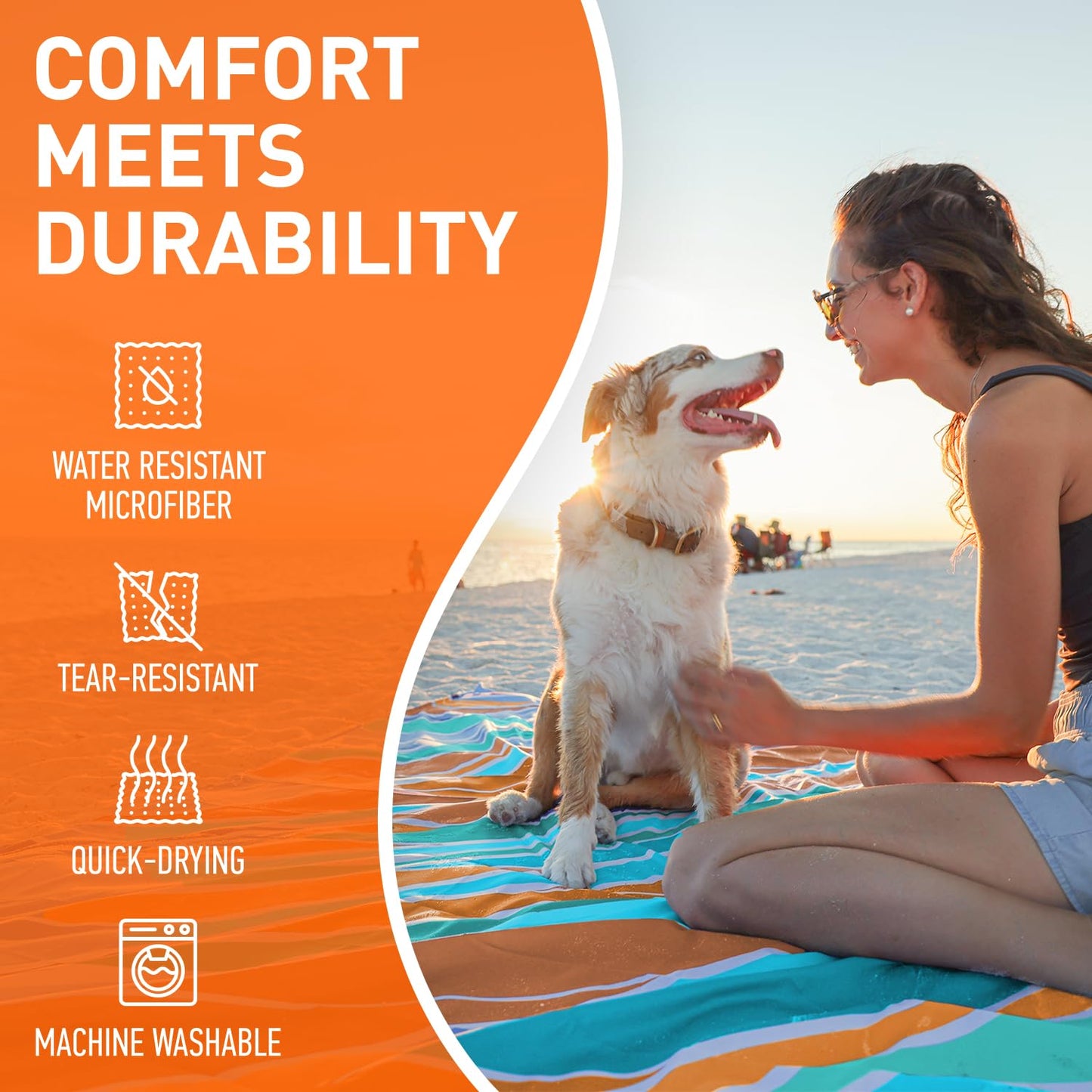 Everlasting Comfort Extra Large Beach Blanket Waterproof & Sandproof - 128" x 108"/10.7ft x 9ft - Lightweight Beach Mat, Picnic Mat, Camping Blanket for 10 People - Ideal for Festivals - Orange