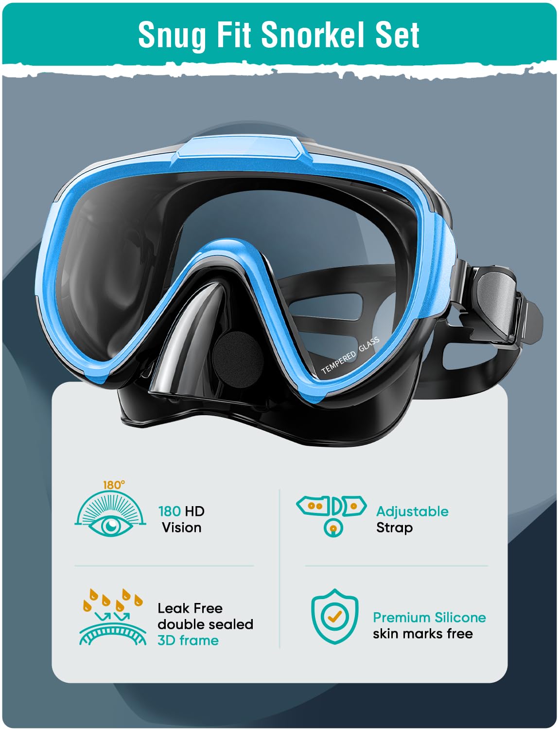 Seovediary Snorkel Set Adults Snorkeling Gear Anti-Fog Panoramic View Swim Mask Dry Top Snorkel Kit with Carry Bag for Snorkeling Scuba Diving Swimming Travel