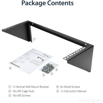 StarTech.com 4U Wall Mount Patch Panel Bracket - 19 inch Steel Vertical Mounting Rack for Network and Data Equipment, TAA (RK419WALLV)