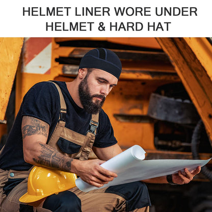 Skull Cap Helmet Liner Beanie, Cooling Mesh Cycling Running Hat for Men Women, Fits Under Helmets (Black & Dark Blue)