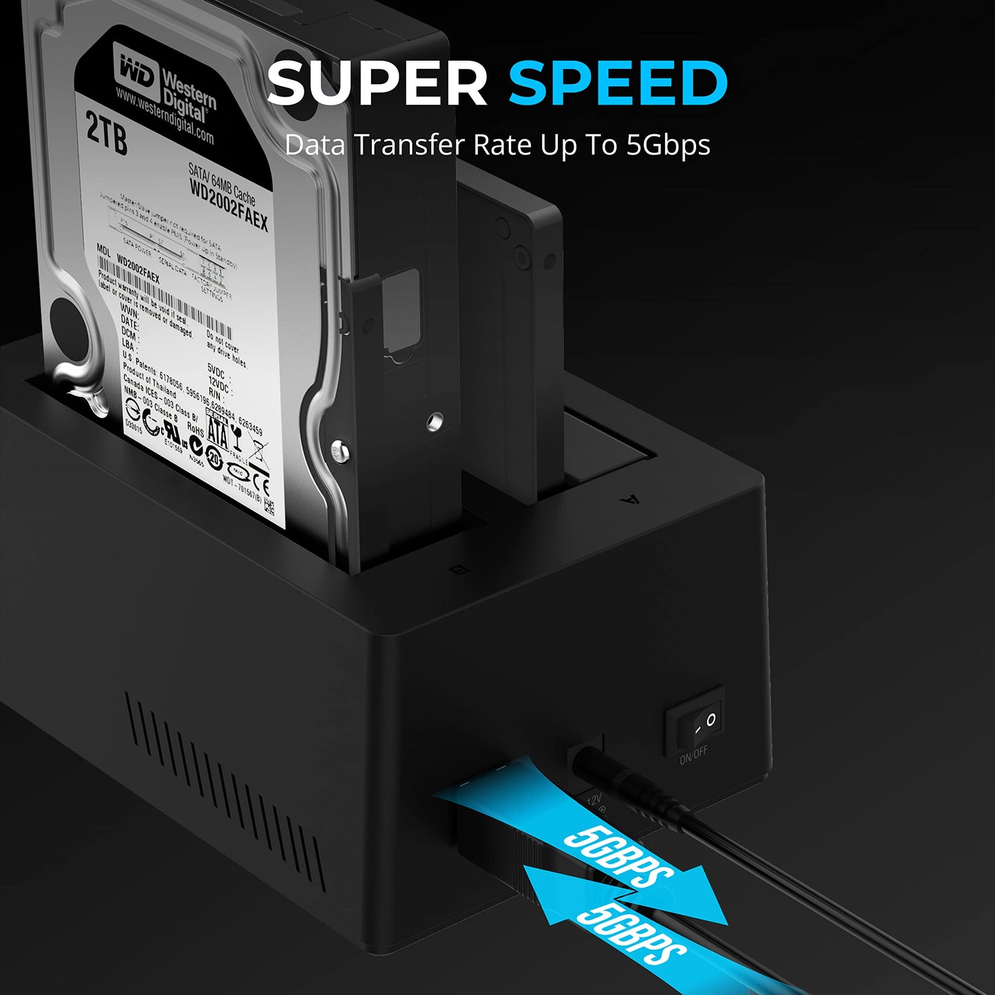 SABRENT USB 3.0 to SATA I/II/III Dual Bay External Hard Drive Docking Station for 2.5 or 3.5in HDD, SSD with Hard Drive Duplicator/Cloner Function [20+TB Support] (EC-HD2B)