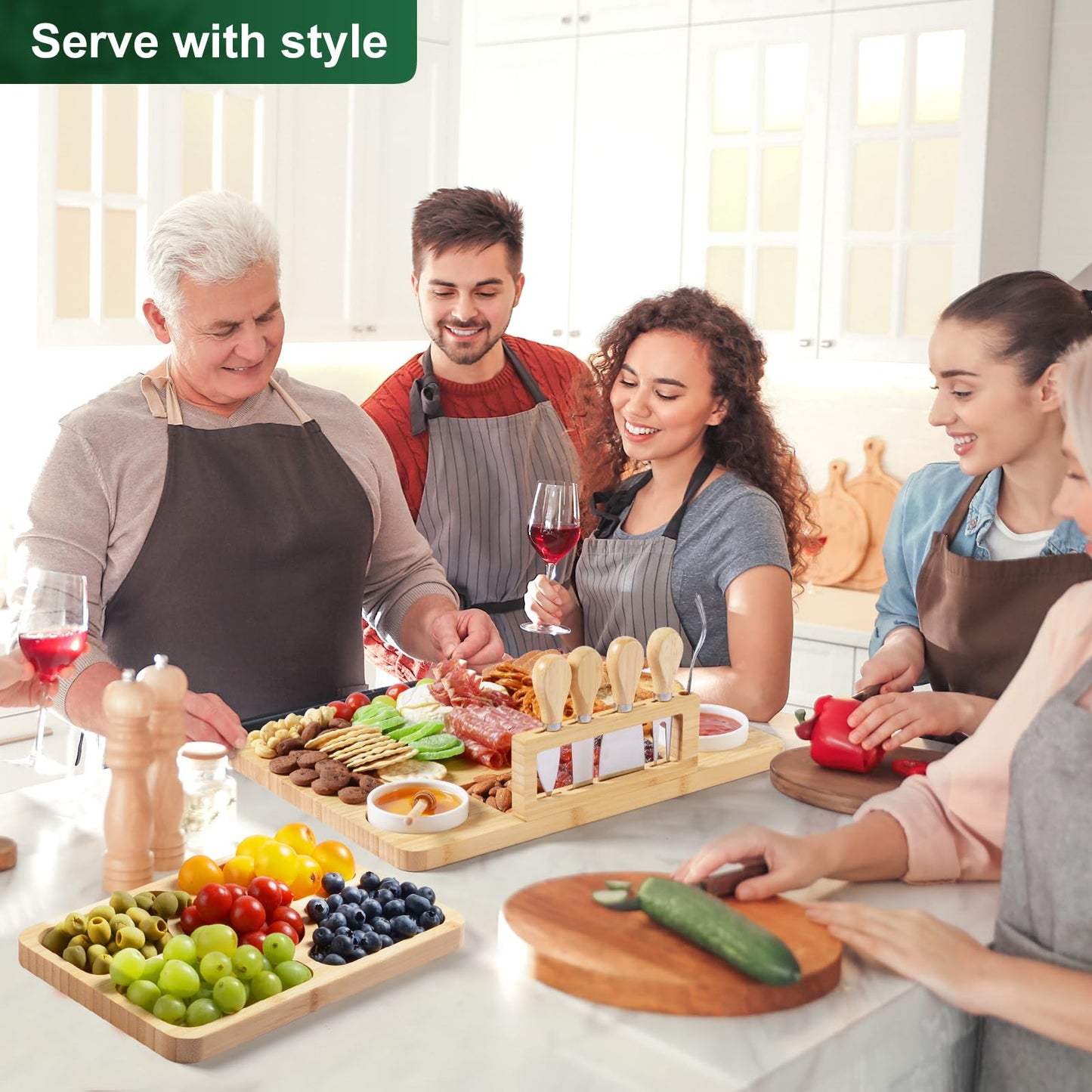 ROCIRLAB Bamboo Charcuterie Boards (23"×11"×0.8") and Knife Set, Lightweight Cheese Board and Platter, Unique Gift for Housewarming, Anniversary & Wedding, Mother's Day and Christmas for Women…